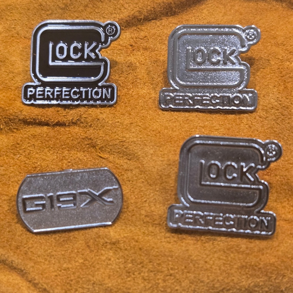 Glock Perfection G19X Lapel Pin Lot of 4 Silver Black Enamel Logo Hat Lapel Pins